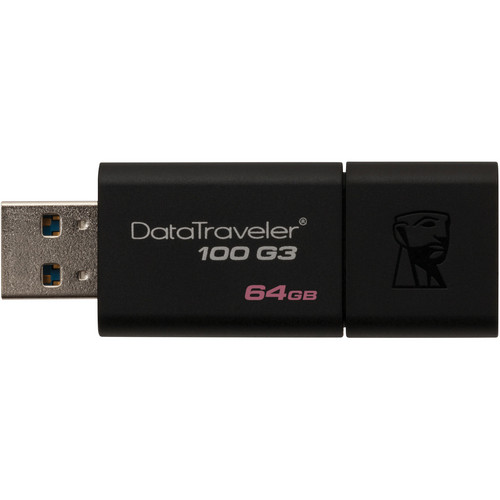 Kingston 64GB Data Traveler 100 G3 USB 3.0 Flash Drive (Black)