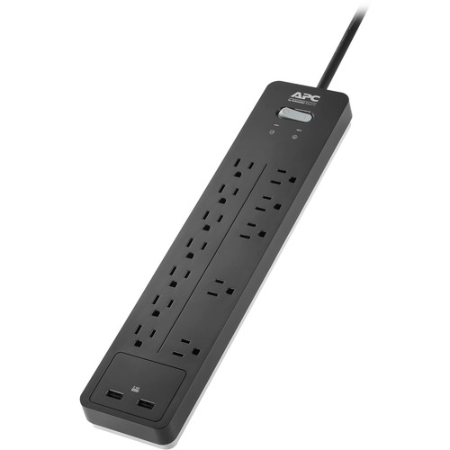 APC Home Office SurgeArrest 12-Outlet Surge Protector with USB Charging (6', 120V, Black)