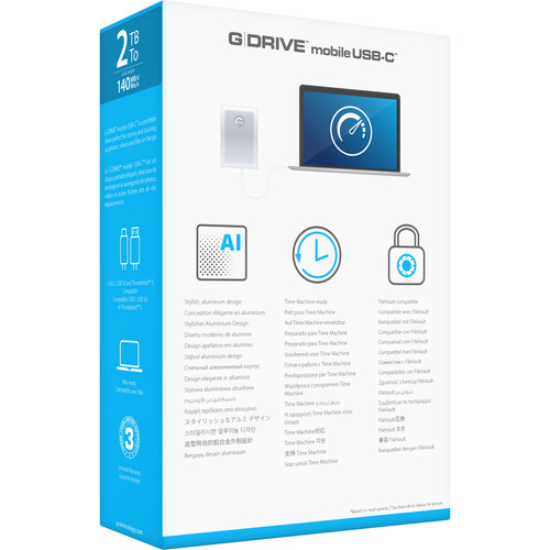 G-Technology 2TB G-DRIVE mobile USB 3.1 Gen 1 Type-C External Hard Drive (Silver)