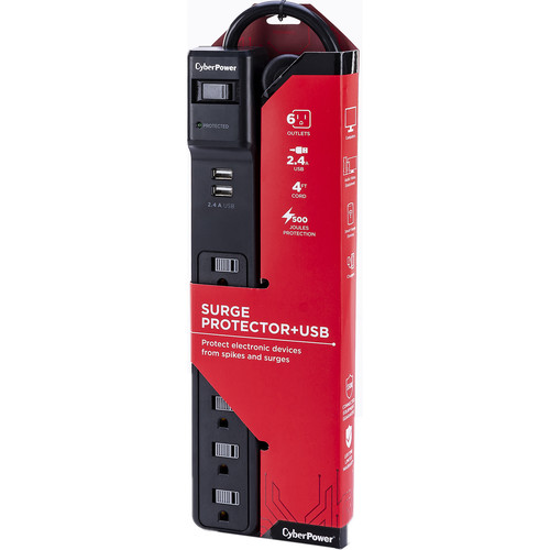 CyberPower P604URC1 6-Outlet Home Office Surge Protector (Black)