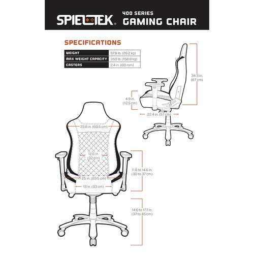 Spieltek 400 Series Gaming Chair (Black and White)