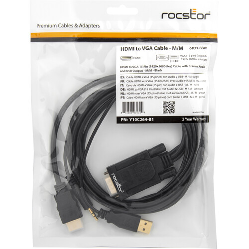 Rocstor HDMI Male to VGA Male Cable (6', Black)