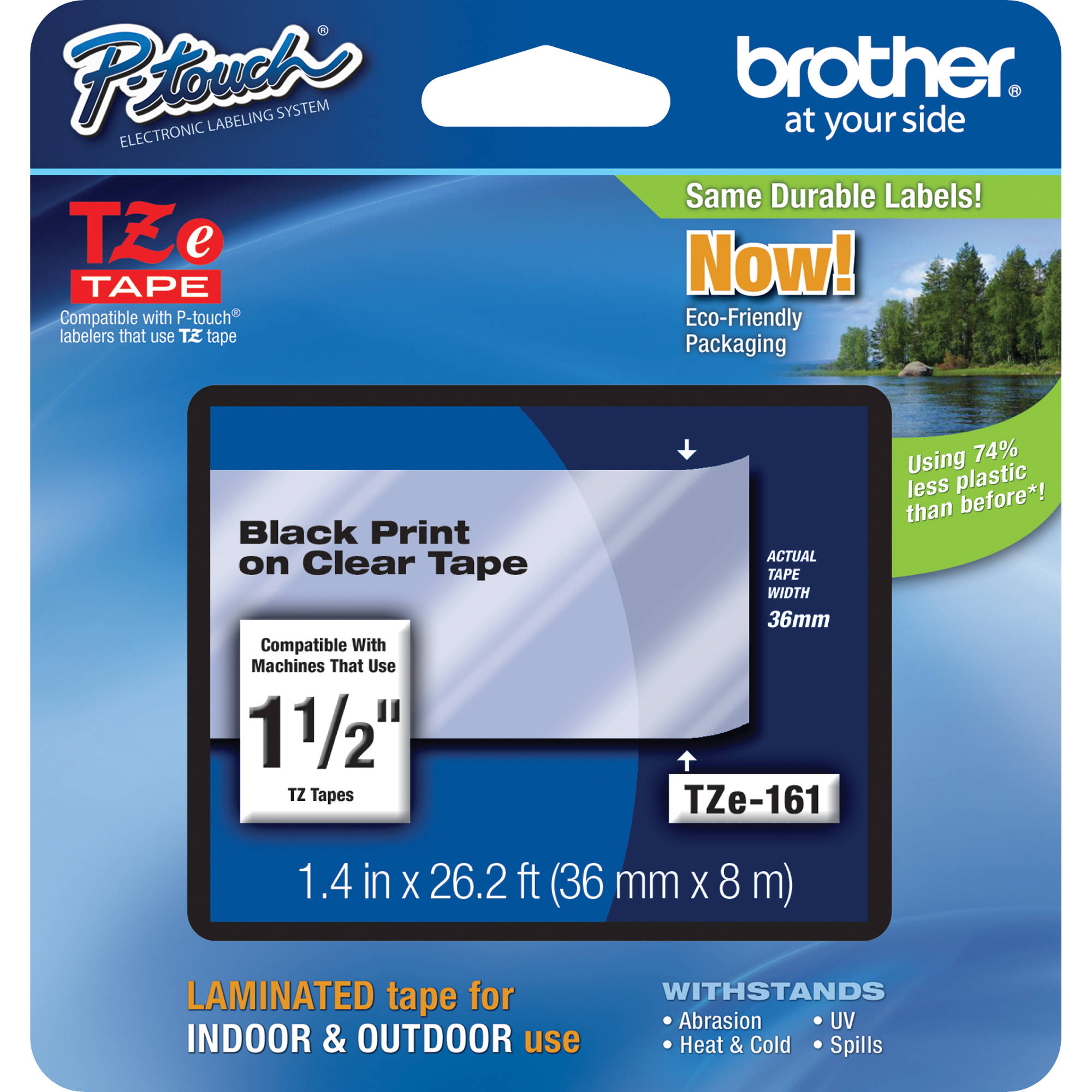 Brother TZe161 Laminated Tape for P-Touch Labelers (Black on Clear, 1.5" x 26.2')