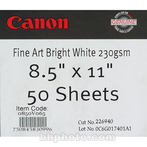 Canon Fine Art Bright White Paper (Matte, 230gsm) for Inkjet - 8.5x11" (Letter) - 50 Sheets
