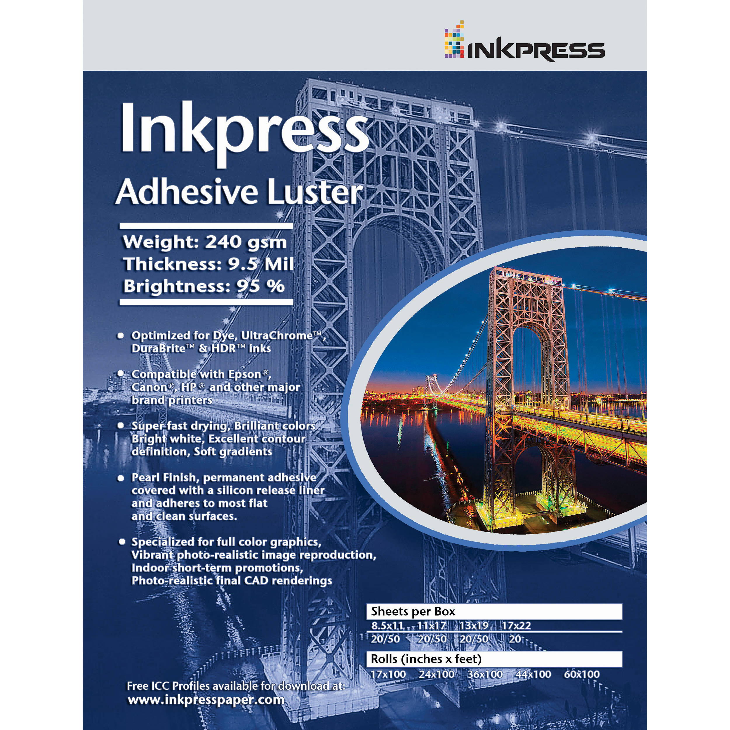 Inkpress Media Adhesive Luster Paper (17 x 22", 20 Sheets)