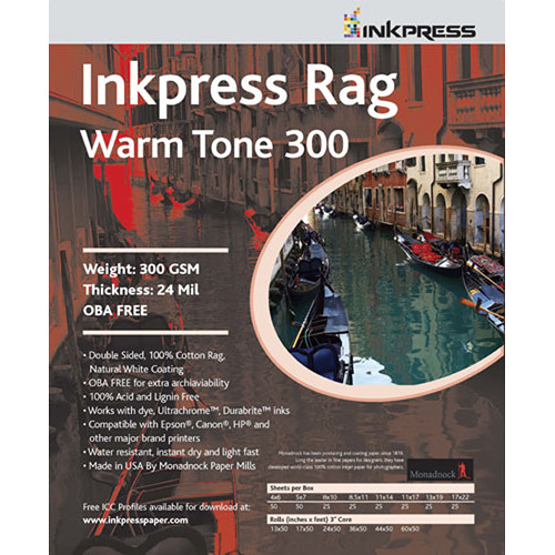 Inkpress Media Rag Warm Tone Inkjet Paper 300 gsm 17" x 50' Roll