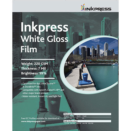 Inkpress Media White Gloss Film ((L) 8.5 x 11", 20 Sheets)