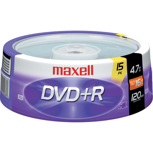 Maxell DVD+R 4.7GB, 16x, Write-Once Recordable Disc (Spindle Pack of 15)
