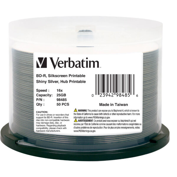 Verbatim BD-R 25GB 16x Disc (Shiny Silver, Spindle Pack of 50)