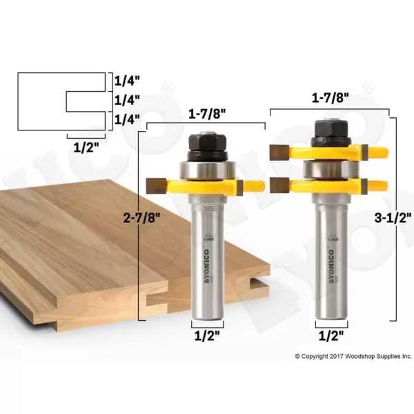 Yonico Tongue and Groove up to 3/4 in. Stock 1/2 in. Shank Carbide Tipped Router Bit Set (2-Piece)
