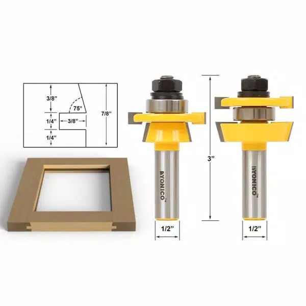 Yonico Rail and Stile Shaker 1/2 in. Shank Carbide Tipped Router Bit Set (2-Piece)